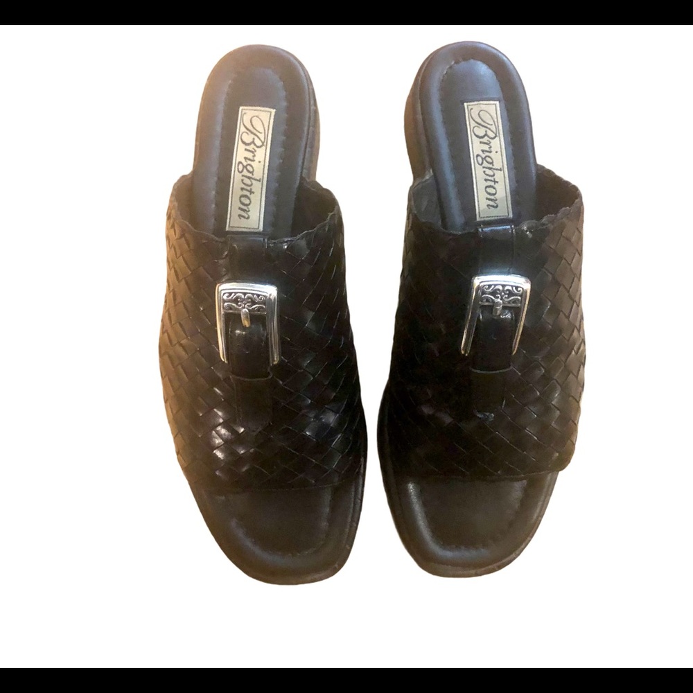 Vintage Brighton Woven Black Leather Mules